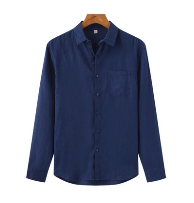 Navy Blue Linen Shirt and White Linen Pants Summer Set for men