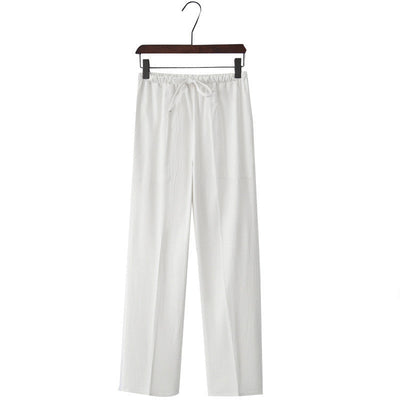 Navy Blue Linen Shirt and White Linen Pants Summer Set for men